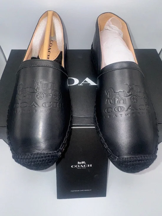 Coach Charlie Leather Espadrille Flats Black Women's Size 7 w/Box - Picture 4 of 9